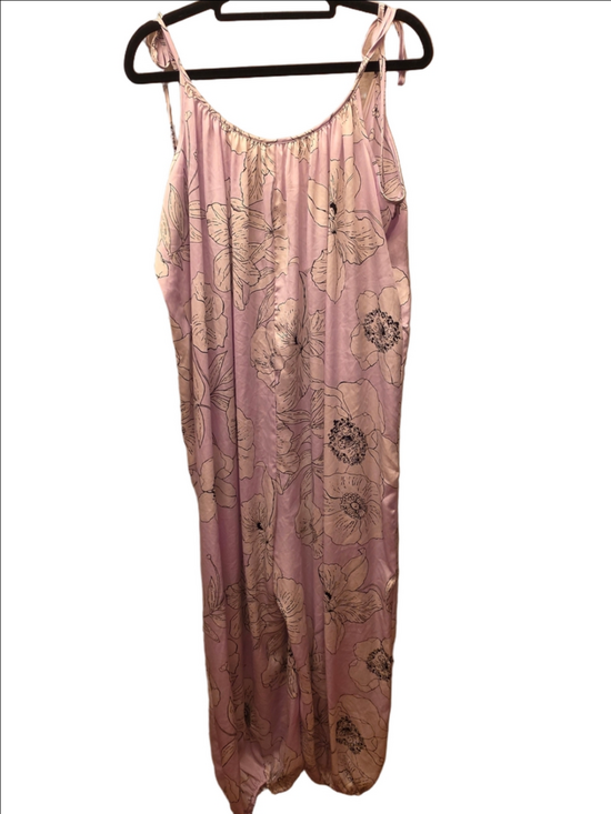 Victoria's Secret Other - Victoria’s Secret Lilac Floral Satin Jumpsuit L Tie Strap Adjustable